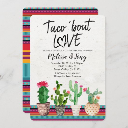 Cactus Couples Shower Invitation Taco Bout Love Kaart (Voorkant / Achterkant)