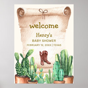 Cactus Cowboy Boots Baby shower Welkom Poster