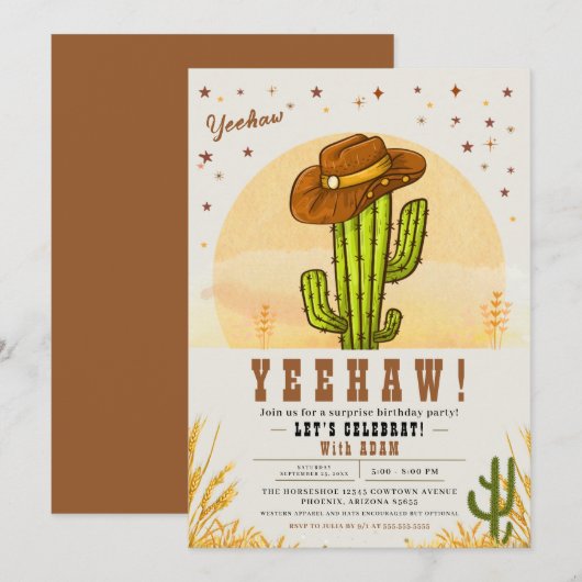 Cactus Cowboy Petten Western Verjaardagsfeest Kaart (Voorkant / Achterkant)
