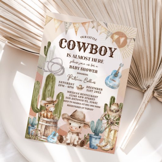 Cactus Cowboy Wild West Baby shower Kaart