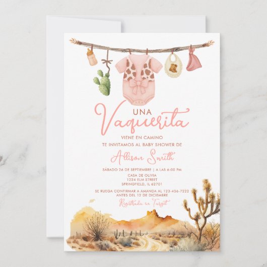 Cactus Cowgirl Es Nina Spaans Baby shower Kaart (Voorkant)