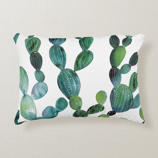 Cactus Craze: Tropische Waterverf Trend Accent Kussen (Voorkant)