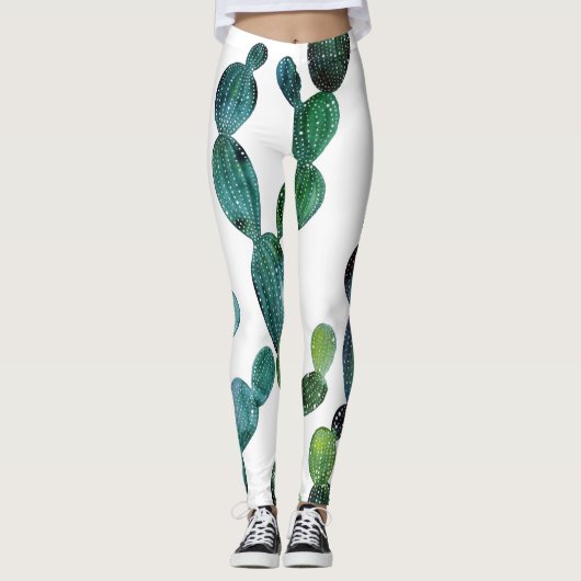 Cactus Craze: Tropische Waterverf Trend Leggings (Voorkant)