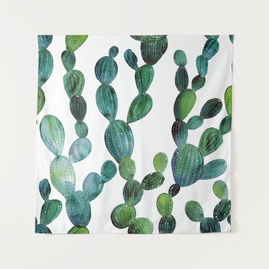 Cactus Craze: Tropische Waterverf Trend Wandkleed (Voorkant)