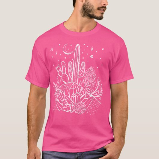 Cactus Crystals Succulents Desert Moon Witchy Goth T-shirt (Voorkant)
