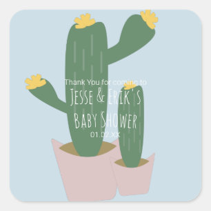Cactus Cupcakes Baby Shower Bedankt Blauw Vierkante Sticker