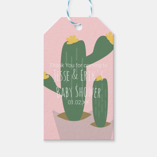 Cactus Cupcakes Baby shower Dank je roze Cadeaulabel (Voorkant)