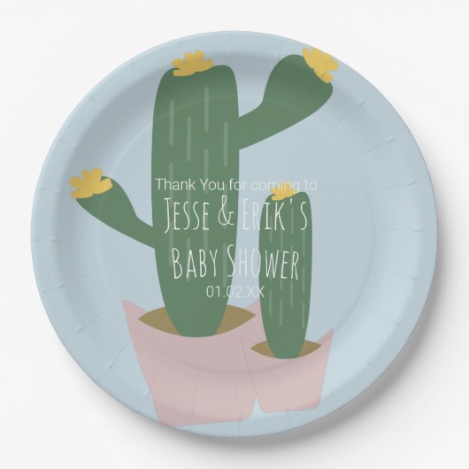 Cactus Cupcakes Baby shower Hartelijk dank Papieren Bordje (Voorkant)