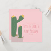 Cactus Cupcakes Roze Baby shower Dank u Kaart (Voorkant / Achterkant in situ)