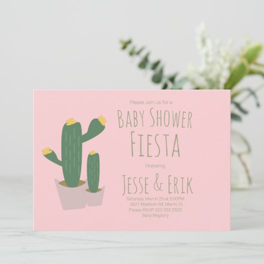 Cactus Cupcakes Roze Baby shower Invitation Kaart (Staand voorkant)