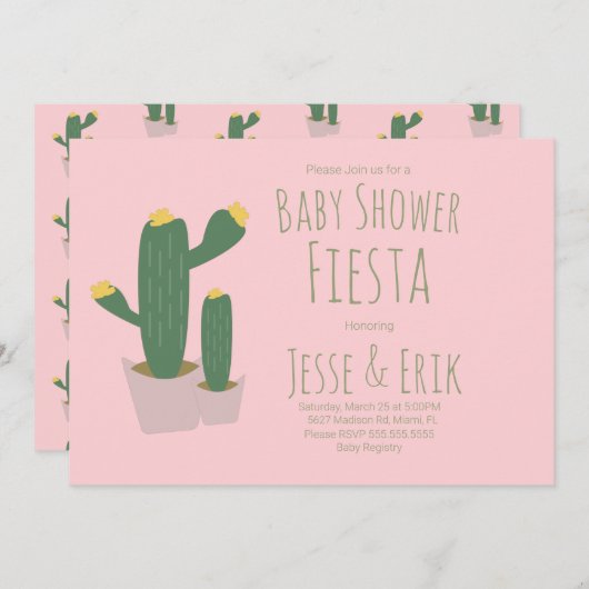 Cactus Cupcakes Roze Baby shower Invitation Kaart (Voorkant / Achterkant)