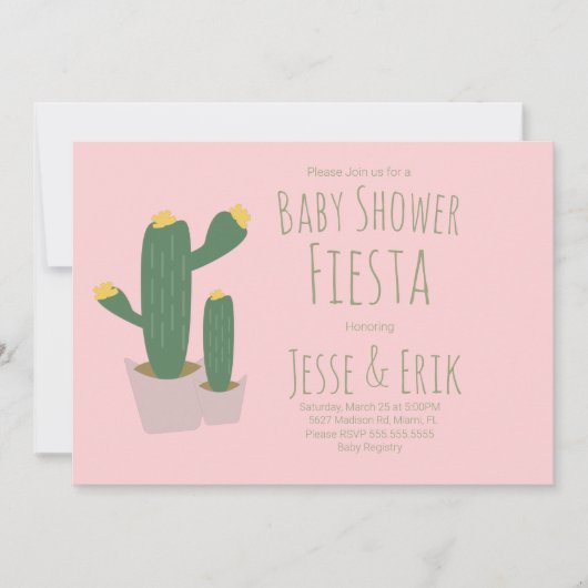Cactus Cupcakes Roze Baby Shower Uitnodiging (Voorkant)
