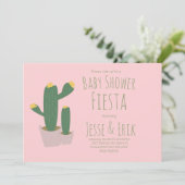 Cactus Cupcakes Roze Baby Shower Uitnodiging (Staand voorkant)