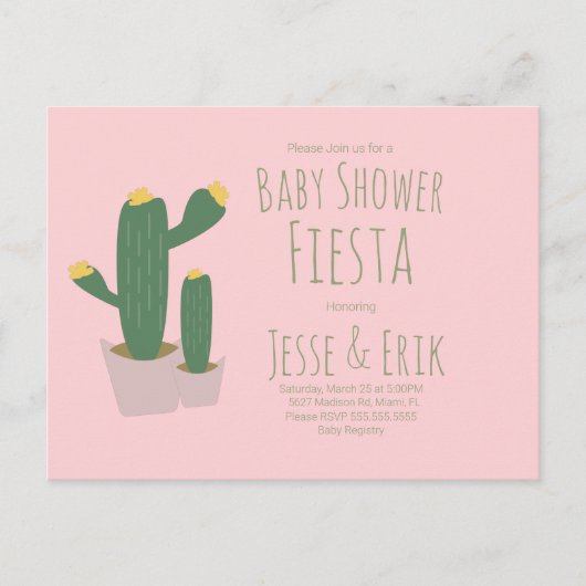 Cactus Cupcakes Roze Baby Shower Uitnodiging (Voorkant)