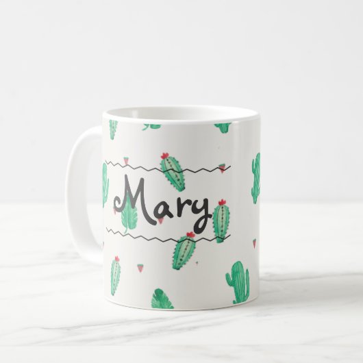Cactus Custom Name Coffee Mok (Voorkant links)