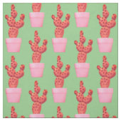 Cactus Cute Modern Green Roze Pop Art Stof (Swatch)