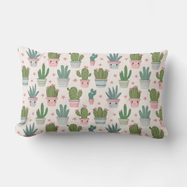 Cactus Cuties in pastelpotten Kussen (Voorkant)