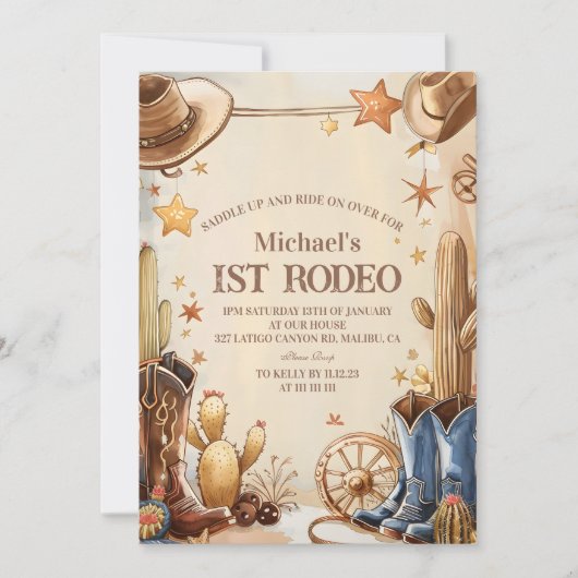 Cactus Desert 1st Rodeo Party Kaart (Voorkant)
