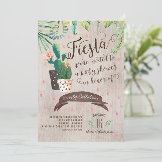 Cactus Desert Baby shower Invitation Kaart (Staand voorkant)