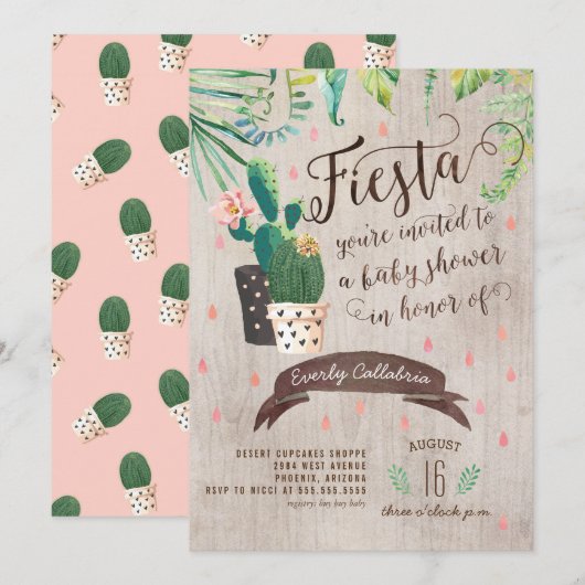 Cactus Desert Baby shower Invitation Kaart (Voorkant / Achterkant)