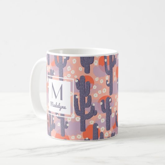 Cactus Desert Sunset Floral gepersonaliseerd Koffiemok (Voorkant links)