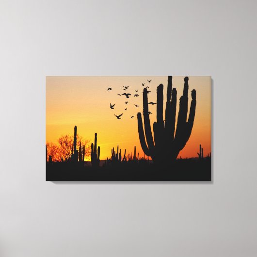 Cactus Desert Sunset Scene Canvas Afdruk (Voorkant)