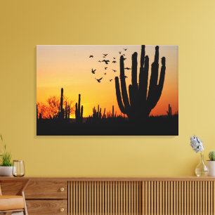 Cactus Desert Sunset Scene Canvas Afdruk