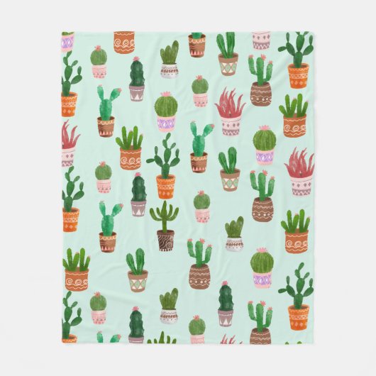 Cactus Desert Waterverf Fleece Deken (Voorkant)