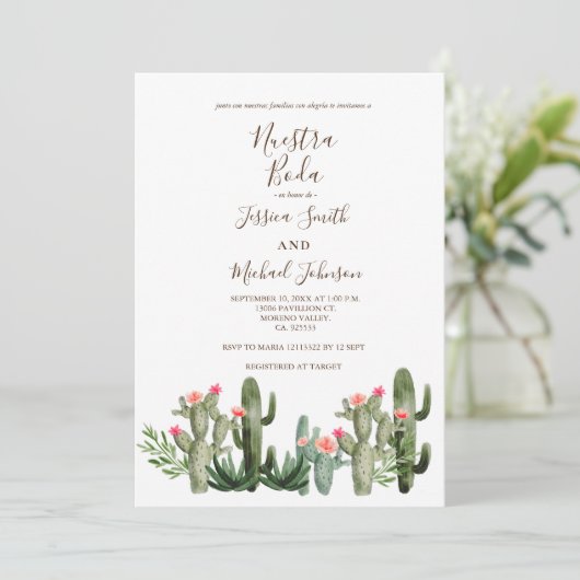 Cactus Desert Wedding Invitation Kaart (Staand voorkant)