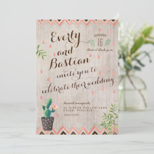 Cactus Desert Wedding Invitations Kaart (Staand voorkant)