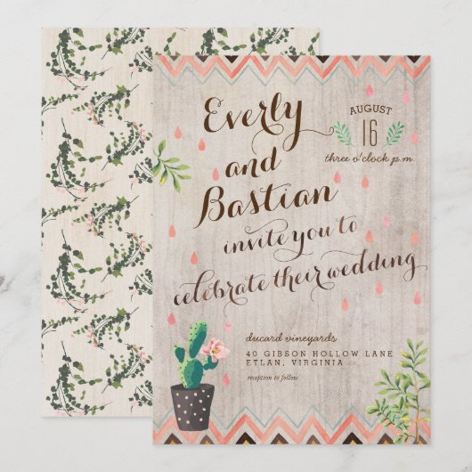 Cactus Desert Wedding Invitations Kaart (Voorkant / Achterkant)