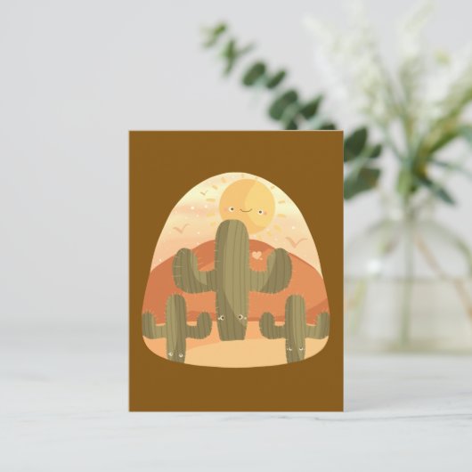 Cactus Desert With Sun Briefkaart (Staand voorkant)