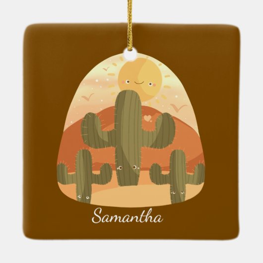 Cactus Desert With Sun Keramisch Ornament (Achterkant)