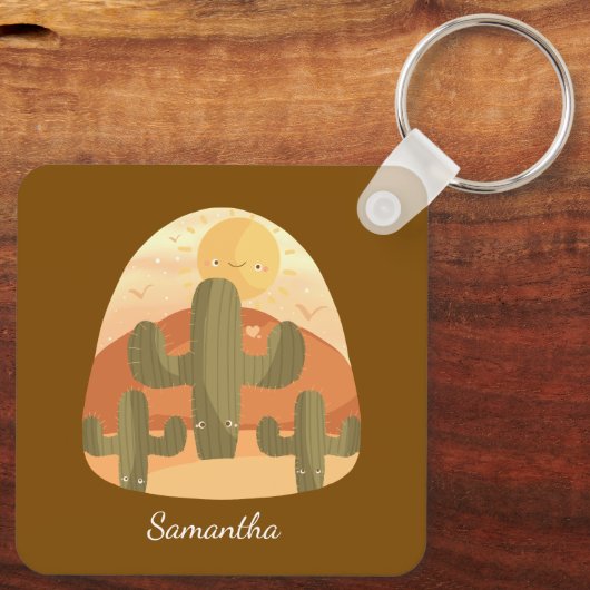 Cactus Desert With Sun Sleutelhanger (Achterkant)