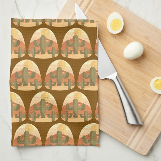 Cactus Desert With Sun Theedoek (Quarter Fold)