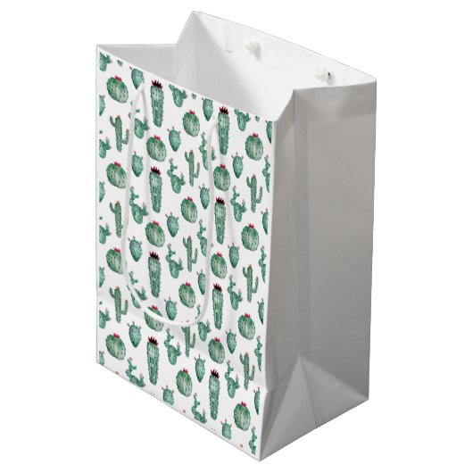 Cactus Design Gift Bag, Waterverf Design Medium Cadeauzakje (Voorkant Gekanteld)