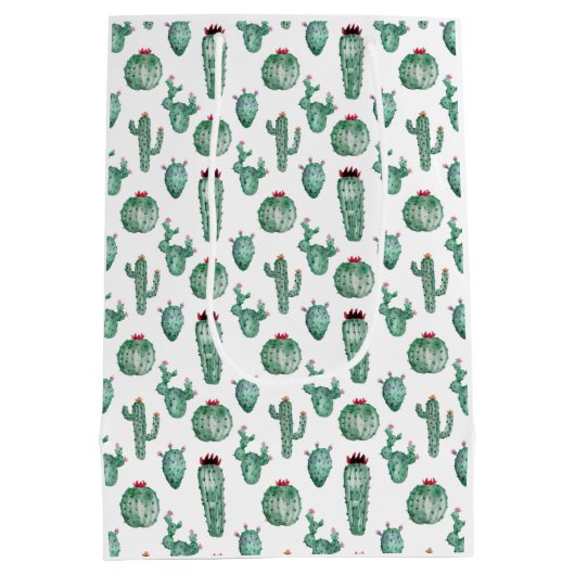 Cactus Design Gift Bag, Waterverf Design Medium Cadeauzakje (Achterkant)