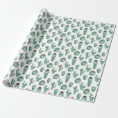 Cactus Design Wrapping Paper, Waterverf Design Cadeaupapier (Uitgerold)