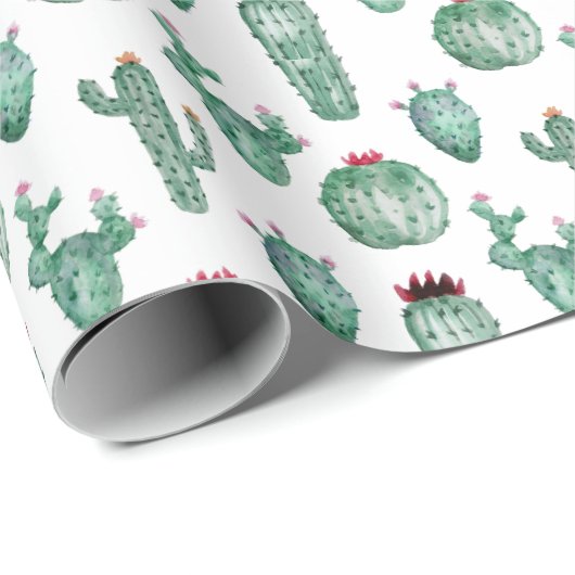 Cactus Design Wrapping Paper, Waterverf Design Cadeaupapier (Rol Hoek)