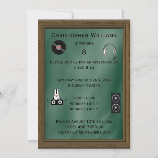 Cactus DJ 8th Birthday Kaart (Achterkant)