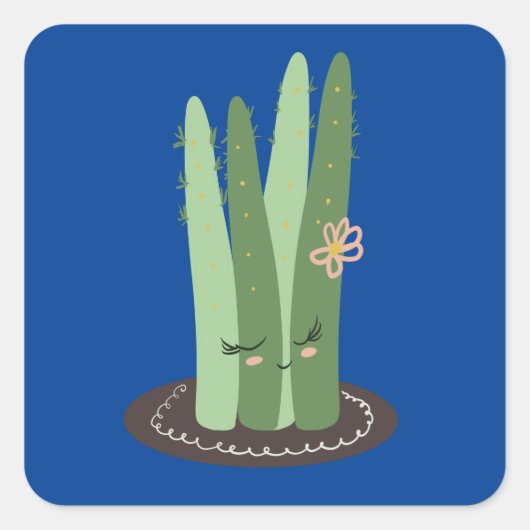 Cactus Doodle Cartoon Funny Green Vierkante Sticker (Voorkant)