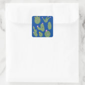Cactus Doodle Cartoon Grappige Blauwe Vierkante Sticker (Tas)