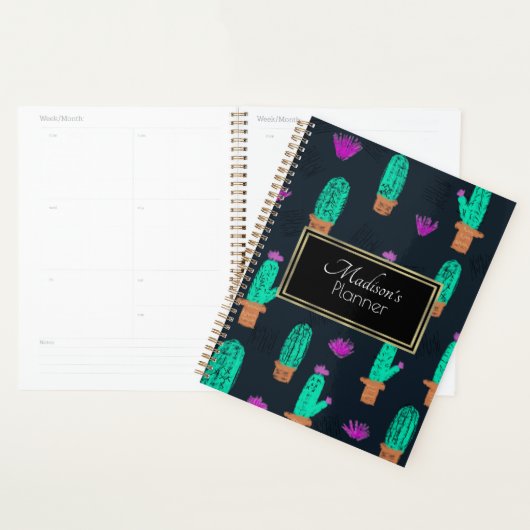 Cactus Doodle Patroon Monogram Planner (Display)