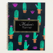 Cactus Doodle Pattern Monogrammd Planner (Voorkant)