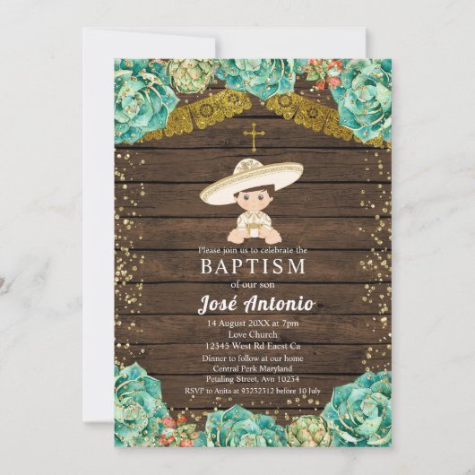 Cactus doop uitnodiging voor jongen (Voorkant)