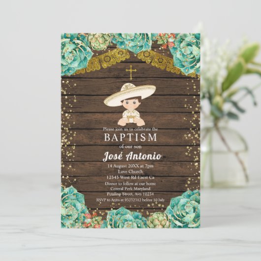 Cactus doop uitnodiging voor jongen (Staand voorkant)