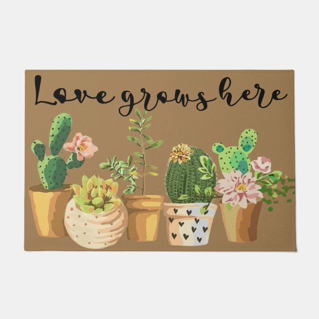 Cactus Doormat, Succulent Lover Mat, Succulent Rug Deurmat (Voorkant)