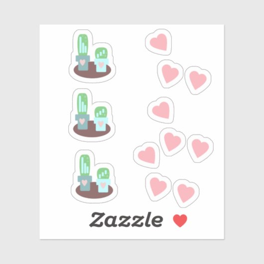 Cactus Drijvende Harten Roze Sticker (Vel)