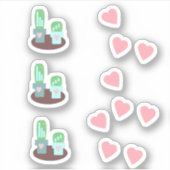 Cactus Drijvende Harten Roze Sticker (Voorkant)