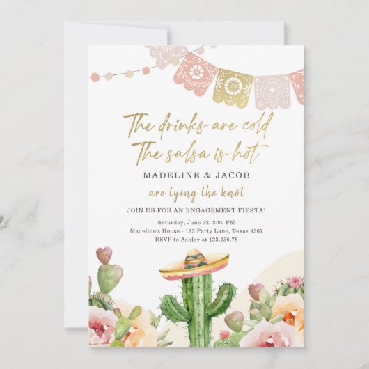 Cactus Drink Cold Salsa Hot Knot Verloving Fiesta Kaart (Voorkant)